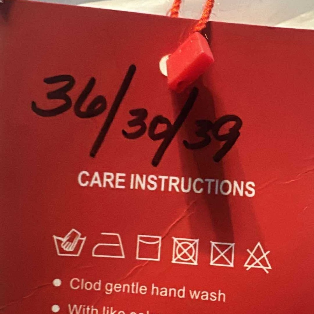 Red Clothing Care Tag white wedding dress new never used